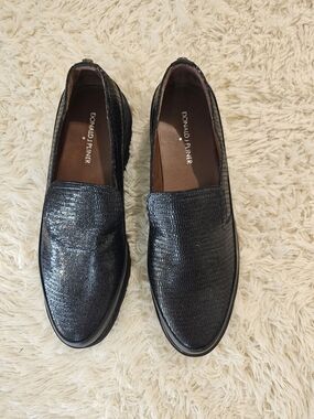 Donald J Pliner COCO Black Lizard Embossed Leather Platform Slip On Loafer 10